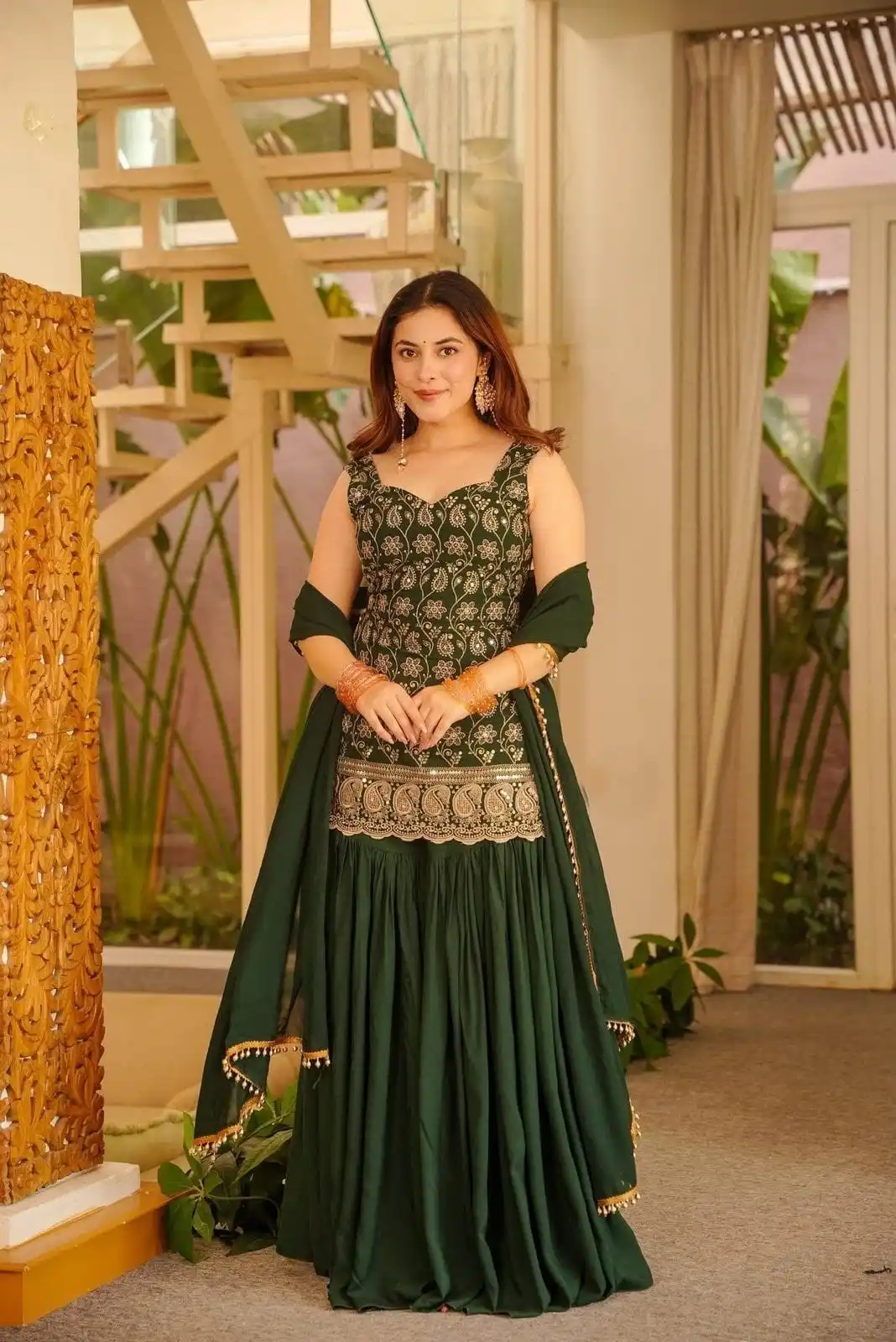 FRONT & BACK EMBROIDERY WORK WITH FANCY LACE & Kurti Palazzo Set with Dupatta